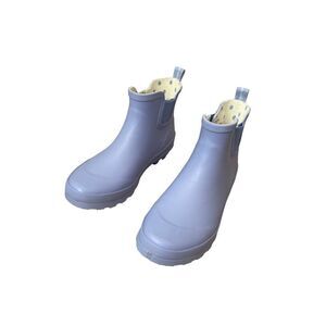 Womens White Rubber Round Toe Elastic Side Slip On Chelsea Rain Boots size 9